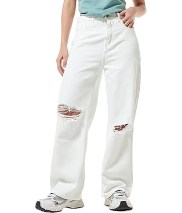 Star4well Women's Regular Fit High-Rise Jeans ( White )