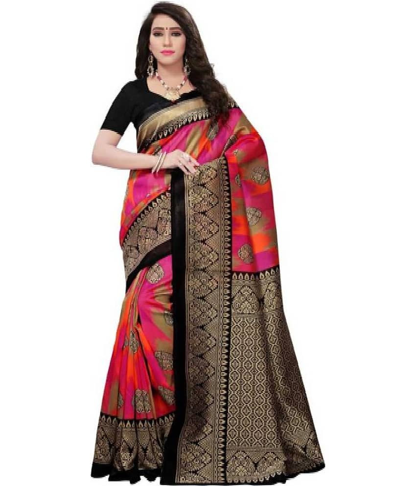 SVB SAREES Art Silk Saree With Unstitched Blouse Piece ( Pink )