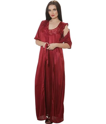 Clovia Maroon Satin Robe