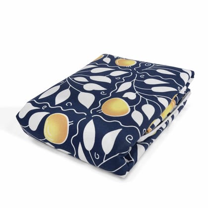 Navy Blue and Yellow 120 GSM Cotton Floral Pattern Double Bed AC Blanket Dohar for All Season-Double / Navy Blue and Yellow / MD1433