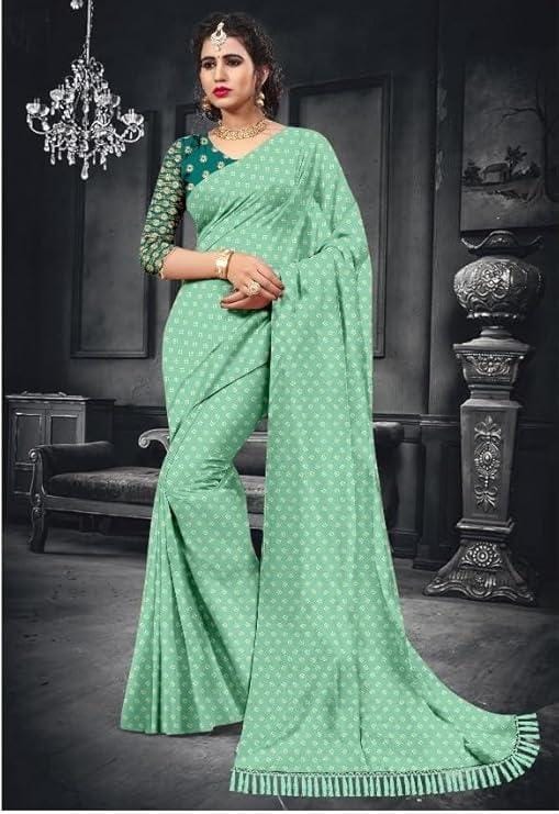 Women Moss Chiffon Saree with Unstitched Heavy Embroidered Blouse – Ethnic Wear