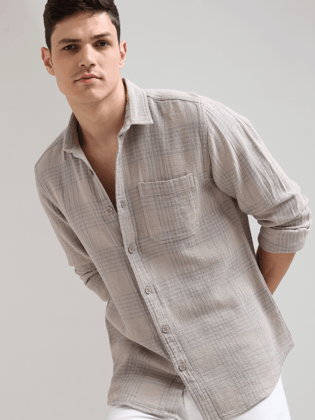 Latte Drift Cream Checks Shirt-S / Cream