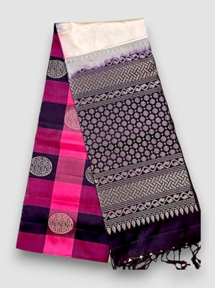 Cream Chocolate Designer Kanchi Pure Soft Silk Saree