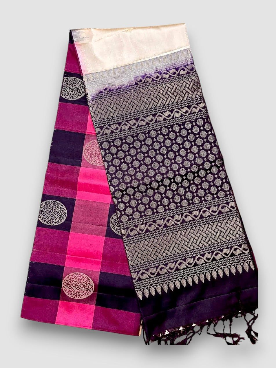Cream Chocolate Designer Kanchi Pure Soft Silk Saree