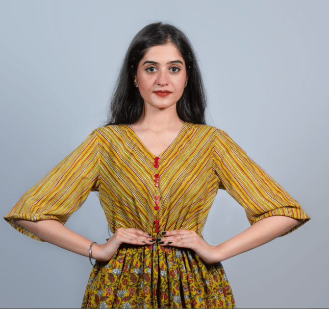 Rekha fashion_Cotton exclusive unique mustard top style kurti set