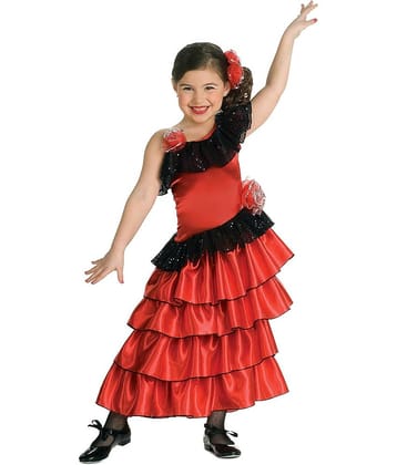 Kaku Fancy Dresses Spanish Girl Global Ethnic Costume -Red & Black, 3-4 Years