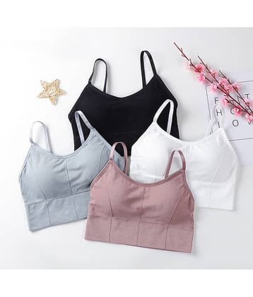 3Mads Pack of 4 Cotton Blend Removable Padding Women's Cami bra ( Multicolor ) GBra013_BK_GR_W_LPL