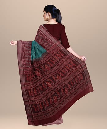 Green Maroon cotton Handloom Sambalpuri Saree