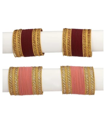 AFAST Designer Two Metal Bangle Set Of 48 Bangles Each Including 4 Kada & 8 Golden Bangles For Party, Function & Daily Uses, Round, Multicolor - None