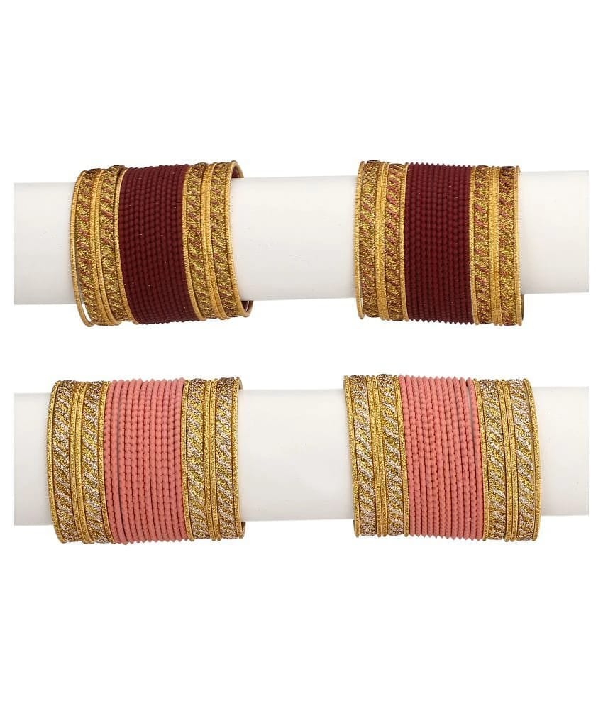 AFAST Designer Two Metal Bangle Set Of 48 Bangles Each Including 4 Kada & 8 Golden Bangles For Party, Function & Daily Uses, Round, Multicolor - None