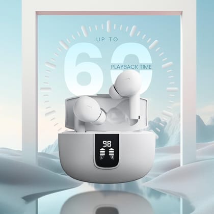 CELLECOR BroPods CB33 TWS with 60 Hours Playtime, Digital Display, Automatic Pairing, HD Sound and 5.1V Bluetooth - White