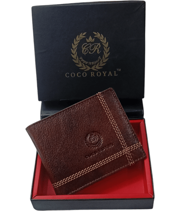 COCO ROYAL 100% Leather Printed Men's Two Fold Wallet With 9 Slots For Card ( Brown , Pack of 1 )