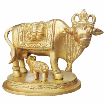 Brass Cow & Calf Statue - Divine Handcrafted Idol, Height : 3 Inch (BSMAS889 X)