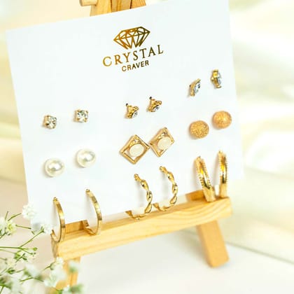 Gold Crescent Earring Set Of 9