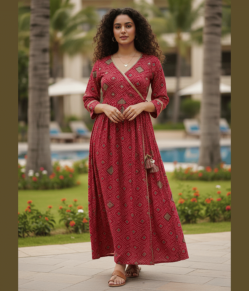 Rajnandini Women Rayon Printed Ethnic Dress ( Pink )