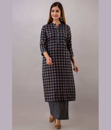 MAUKA - Blue Straight Rayon Women's Stitched Salwar Suit ( Pack of 1 )