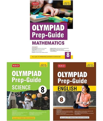 MTG Olympiad Prep-Guide Class-8 Mathematics, Science & English (Set of 3 Books) - Detailed Theory, Self Test with IMO-NSO-IEO Chapterwise Previous Year Question Paper For SOF 2024-25 Exam