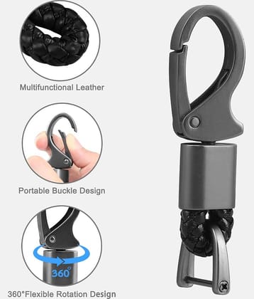 CAMPARK Metallic & Leather Keychain Single Black