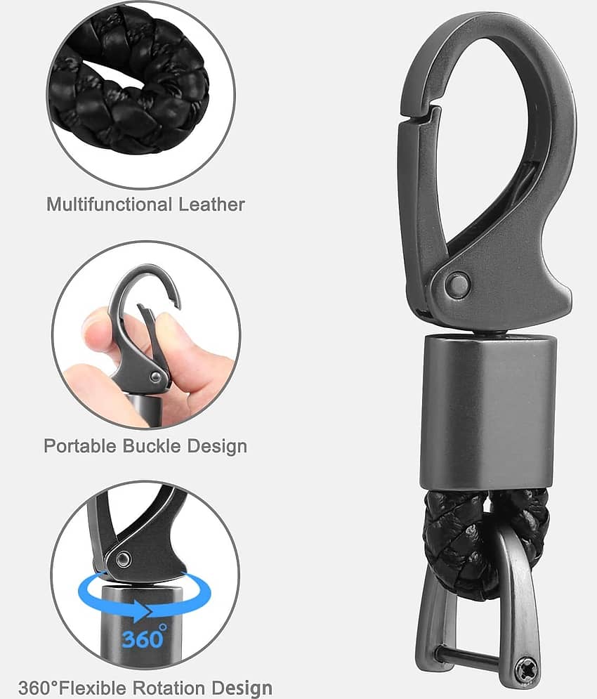 CAMPARK Metallic & Leather Keychain Single Black
