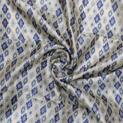 Blue and Cream Ajrak Digital Printed Fabrics
