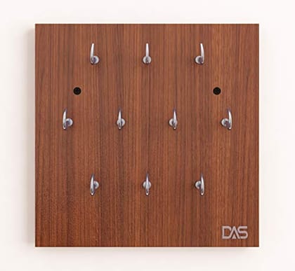 DAS Wall Mounted Home Décor Key Chain Holder/Organizer Key Hooks Classic Walnut (10 Hooks)- Vigo