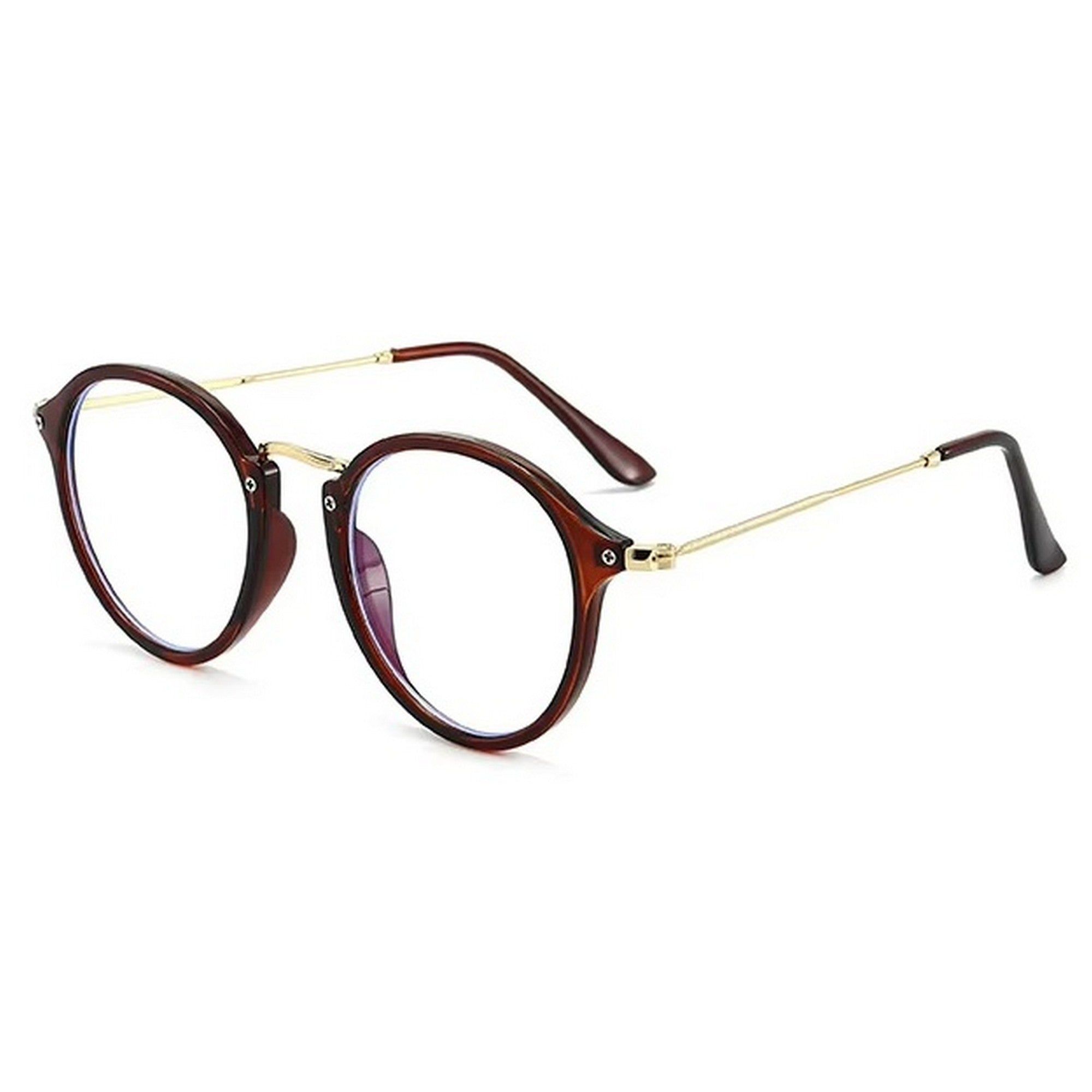 Dervin Zero Power Computer Bluelight Blocking Glasses For Men and Women | Blue Cut Computer Glasses | Anti Glare, Lightweight & Blocks Harmful Rays | Full Rim Round | 100% UV Protected-Brown