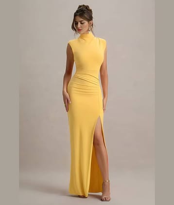 Traquila Women Lycra Solid Bodycon Dress ( Yellow )