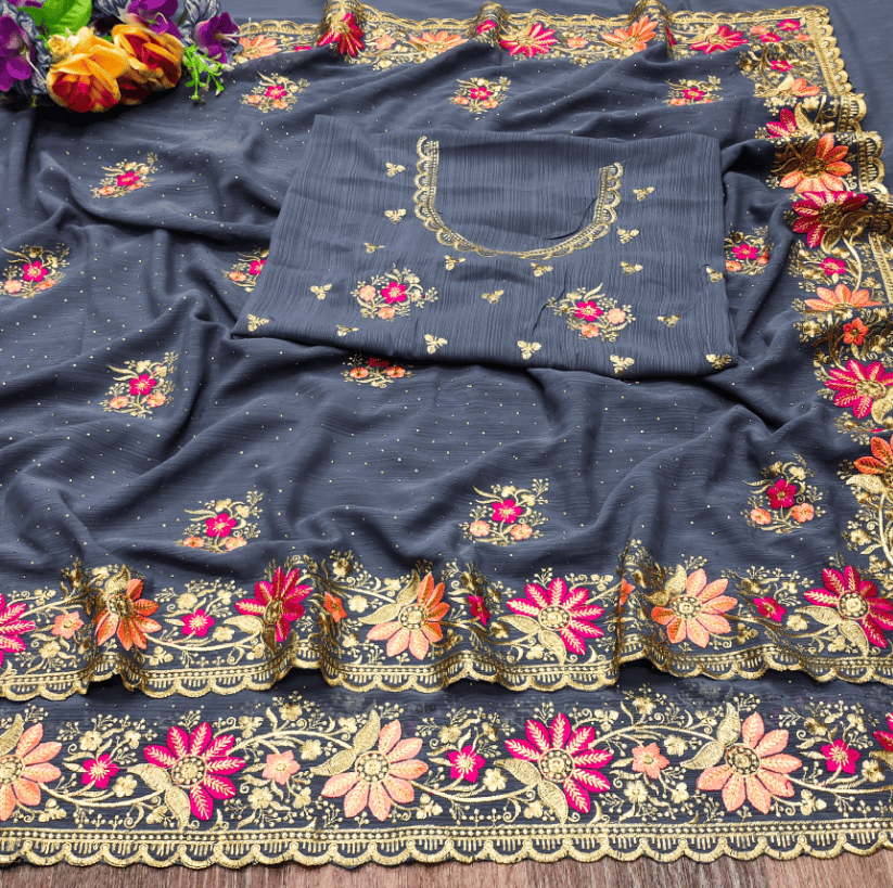 Women Embroidered Bollywood saree