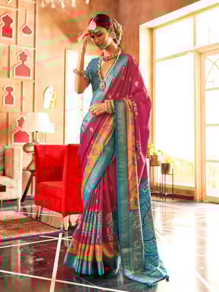 Dark Hot Pink Soft Silk Printed Patola Saree