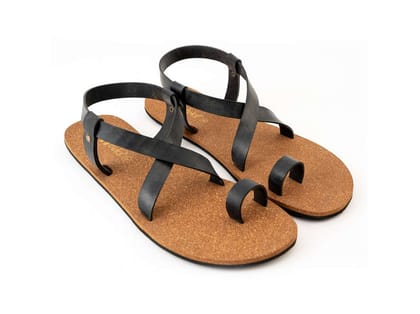 Paaduks Solid Black SKO Cork Men Sandals - UK 6