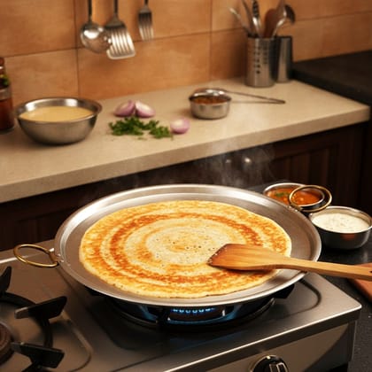 Large Pure Brass Dosa Tawa | Heavy Gauge Premium Griddle for Dosa, Uttapam & Restaurant-Style Cooking (BCMAS209 D)
