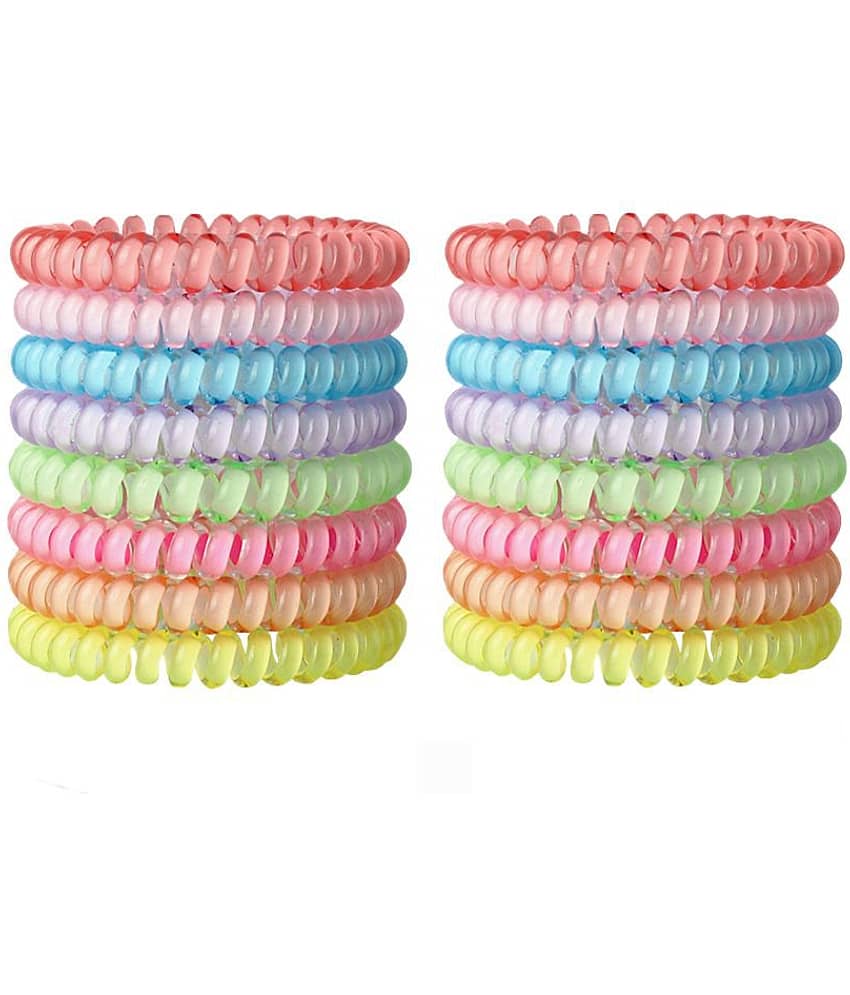 FOK 16 Pcs Spiral Transparent Elastic Hair Tie Rubber Bands For Girls and Women - Random Color