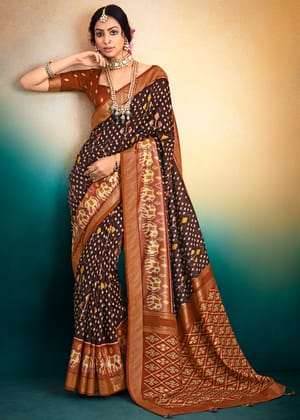 Chocolate Brown Woven Patola Soft Silk Saree