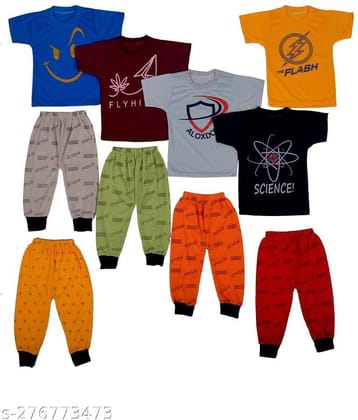 DIAMOND EXPORTER Pack of 5 Baby Boys Cotton Blend T-Shirt & Pyjama Set ( Multicolor )