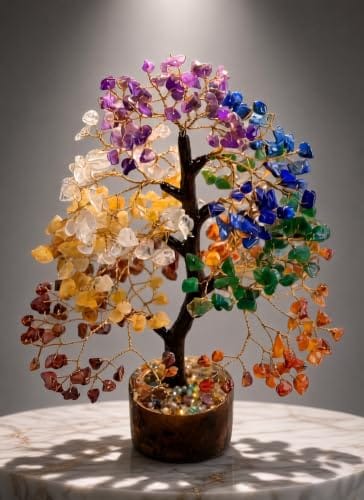 PARADIGM PICTURES 300 Gemstone Tree 12 Inch - Seven Chakra Crystals Tree for Good Luck, Home Decoration Items for