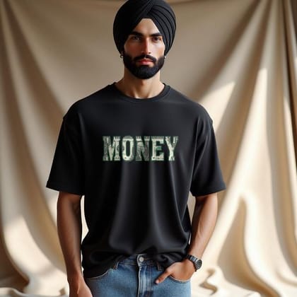 Money Design Premium Cotton T-Shirts with Bold Graphic DTF Prints-M (Black)