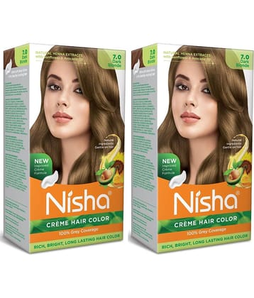 Nisha Creme Hair Color 7.0 Dark Blonde 120g Pack of 2, Permanent Hair Colour for Long Lasting Hair, 100% Grey Coverage