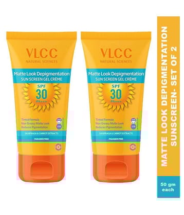 VLCC Matte Look Depigmentation Sunscreen SPF 30 PA+++ Gel creme, Non Greasy, Reduce Pigmentation (50 g), Pack of 2