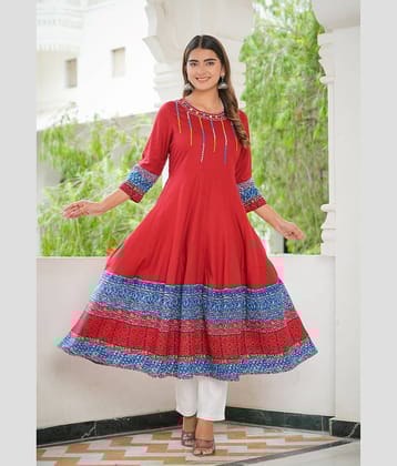 Yash Gallery Rayon Solid Anarkali Women's Kurti - Maroon ( Pack of 1 )