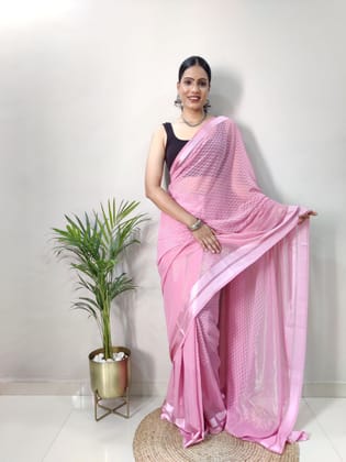 Soft Silk Fancy Satin Butti Work Saree With Blouse-Pink