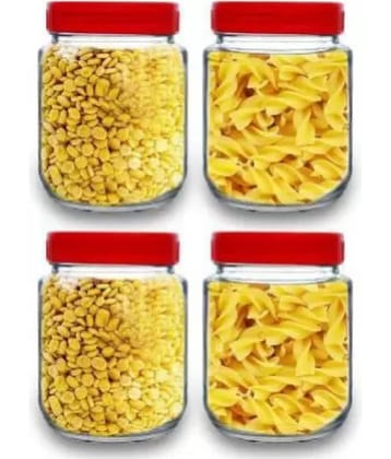 skwaion Glass Red Dal Container ( Set of 4 )