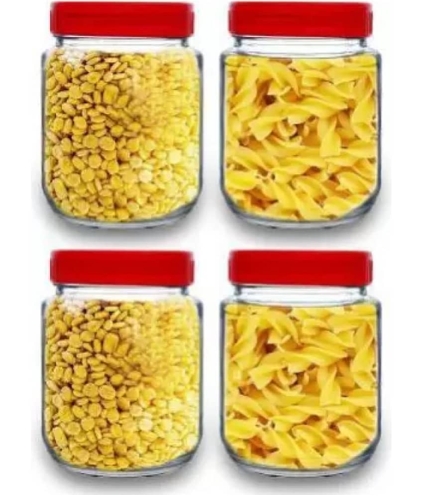 skwaion Glass Red Dal Container ( Set of 4 )