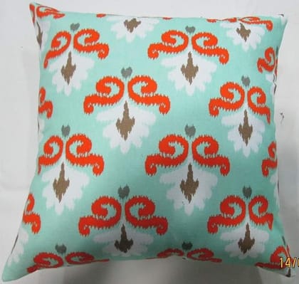 KOKO Aqua Color Decorative Cushion Covers - Traditional Print Cotton 16x16 Inches Zipper Square Covers for Sofa, Chair, and Bed - Set of 5
