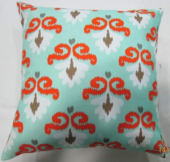 KOKO Aqua Color Decorative Cushion Covers - Traditional Print Cotton 16x16 Inches Zipper Square Covers for Sofa, Chair, and Bed - Set of 5