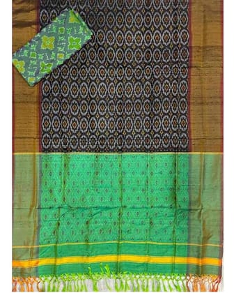 IKAT SILK BLACK WITH SEA GREEN COLOR DRESS MATERIAL