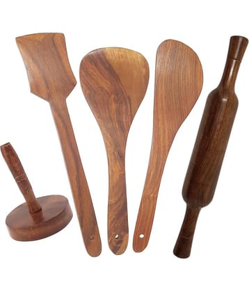 Buzykart - Brown Wood Mixing Spatula ( Pack of 5 )