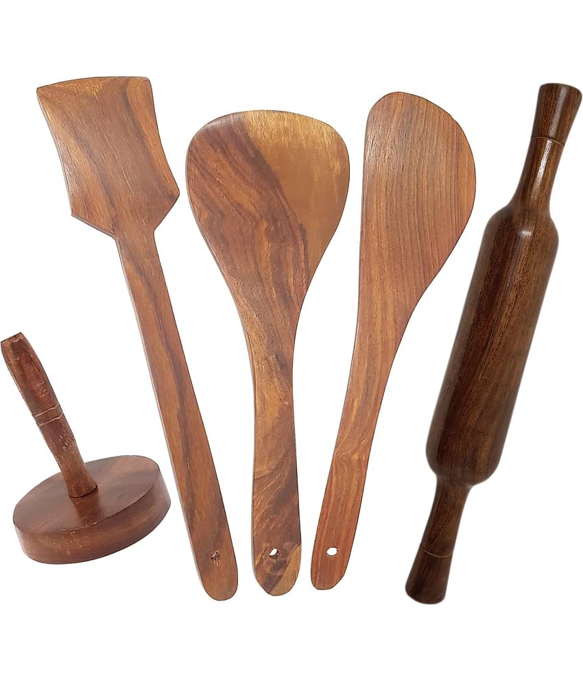 Buzykart - Brown Wood Mixing Spatula ( Pack of 5 )