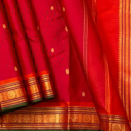 Red Kanchipuram Silk Saree For Festive Wear PV J 1447