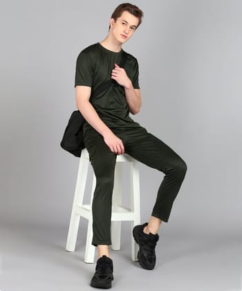 Preen Men's Mehndi Colour Solid T-shirt and Lower Set-M
