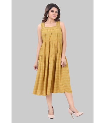 JVNINE Rayon Striped Midi Women's Fit & Flare Dress - Gold ( Pack of 1 ) - None